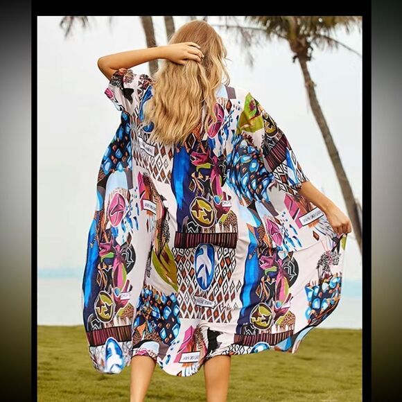Beautiful, eye-catching, long kimono/cover-up see pics for description one size - Picture 1 of 8